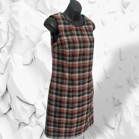 Boden British Tweed by Moon Plaid Dress Size US 6R UK 10R Brown Pink - Picture 3 of 16